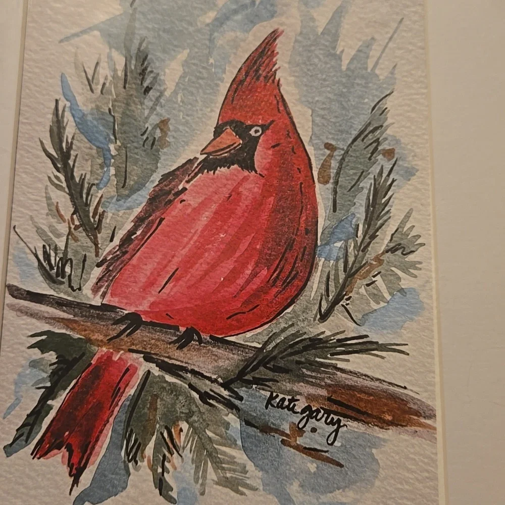 Kate Gary Designs Original Watercolor Matted Cardinal Picture 8 x 10 Inches NEW - Picture 2 of 4